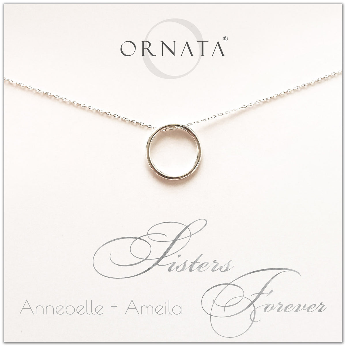 Sisters forever - personalized sisters necklace. Our sterling silver custom jewelry is a perfect gift for best friends, sisters, BFFs, and soul sisters - symbolic necklace to represent the bond between sisters with a silver ring. Good gift for best friend or sister. 