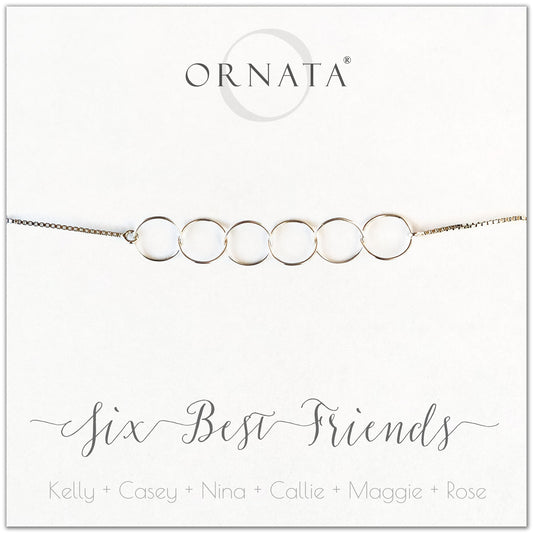 Six best friends personalized sterling silver bolo bracelet. Our custom bracelets make good gifts for best friends or sisters. 