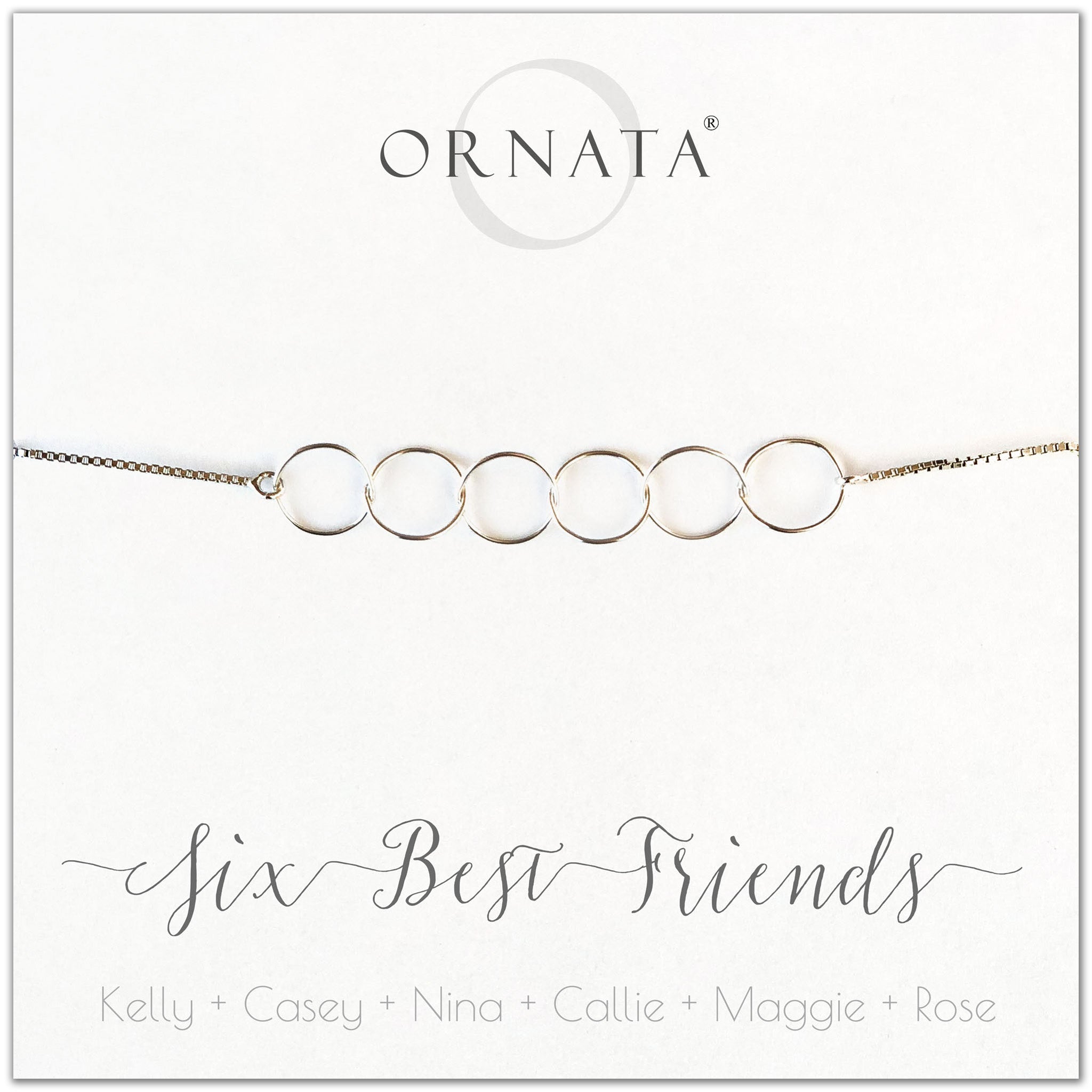 Six best friends personalized sterling silver bolo bracelet. Our custom bracelets make good gifts for best friends or sisters. 