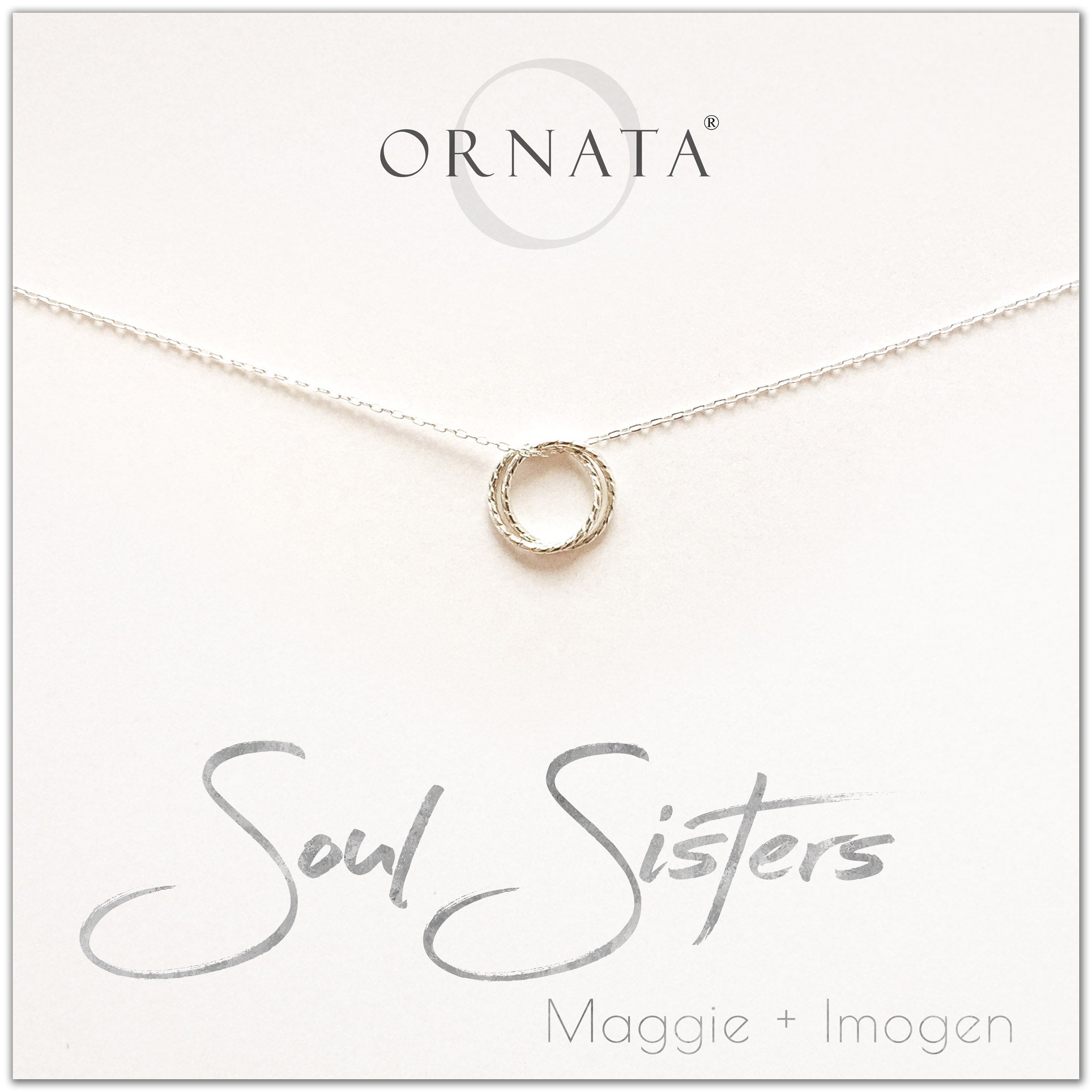 Personalized soul sisters necklace. Our sterling silver custom jewelry is a perfect gift for best friends, sisters, BFFs, and soul mates - symbolic necklace to represent two soul mates with two silver rings. Good gift for best friend or sister. 