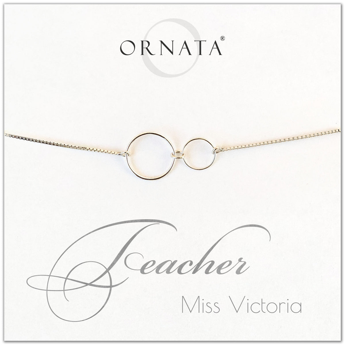 Personalized sterling silver bolo bracelet for teacher. Our custom bracelets make good gifts for teachers.