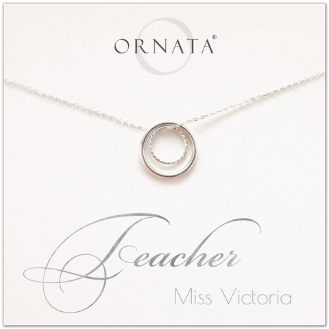 Teacher gift - personalized silver teacher necklace. Our sterling silver custom jewelry is a perfect gift for teachers. 