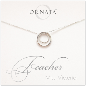 Teacher gift - personalized silver teacher necklace. Our sterling silver custom jewelry is a perfect gift for teachers. 