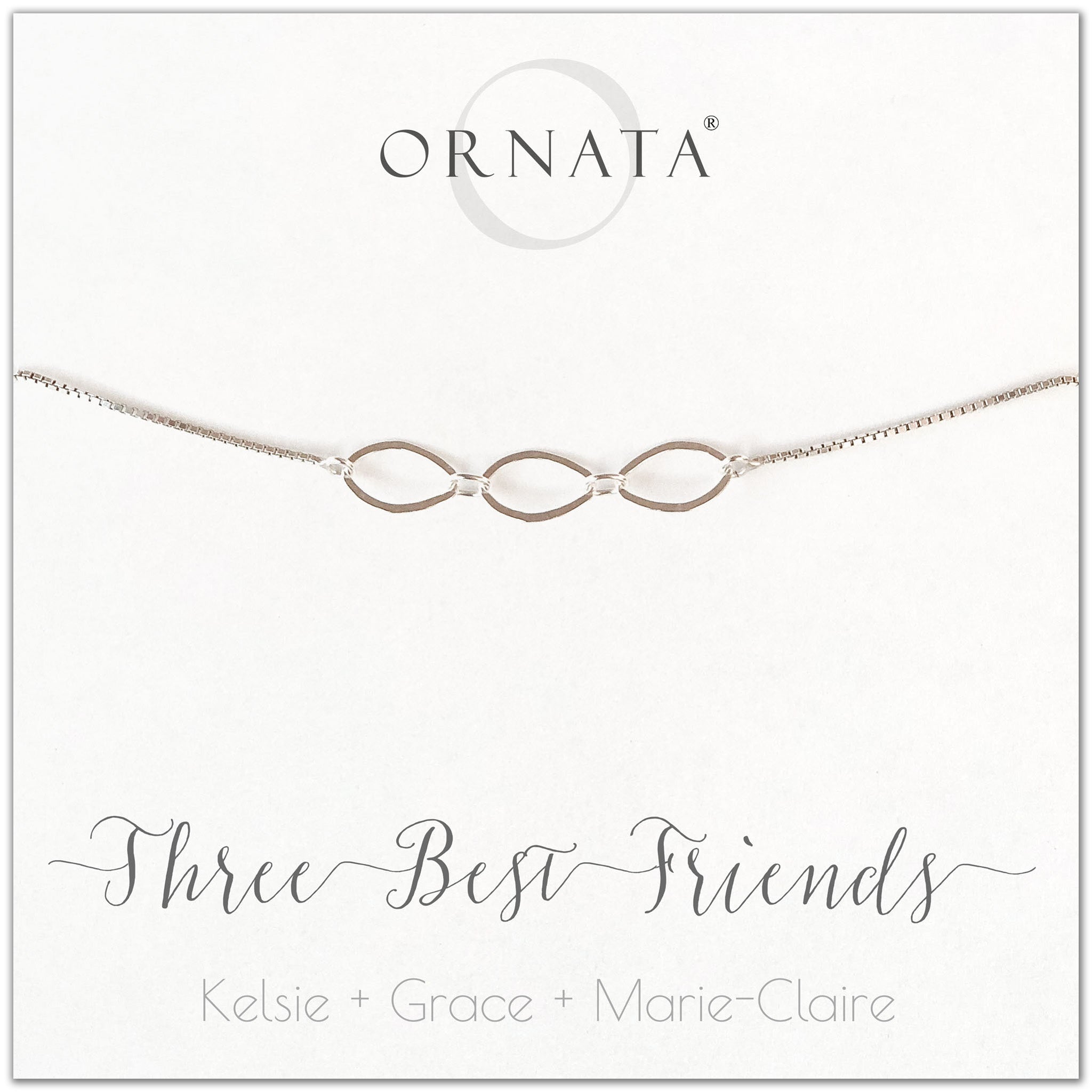 Three best friends personalized sterling silver bolo bracelet. Our custom bracelets make good gifts for best friends or sisters. 