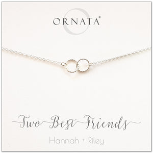 Personalized best friends necklace. Our sterling silver custom jewelry is a perfect gift for best friends, sisters, BFFs, and soul mates - symbolic necklace to represent two best friends with two silver interlocking rings. Good gift for best friend or sister. 