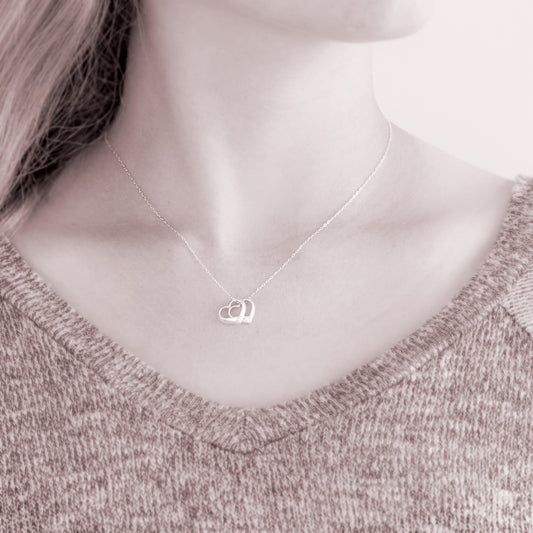 Custom necklace with two hearts one soul - personalized jewelry is sterling silver and is a good symbolic gift for girlfriend, best friend, sister, or soul mate. Also great wedding present, engagement present, bridal shower present, or wedding shower present for newlyweds. 
