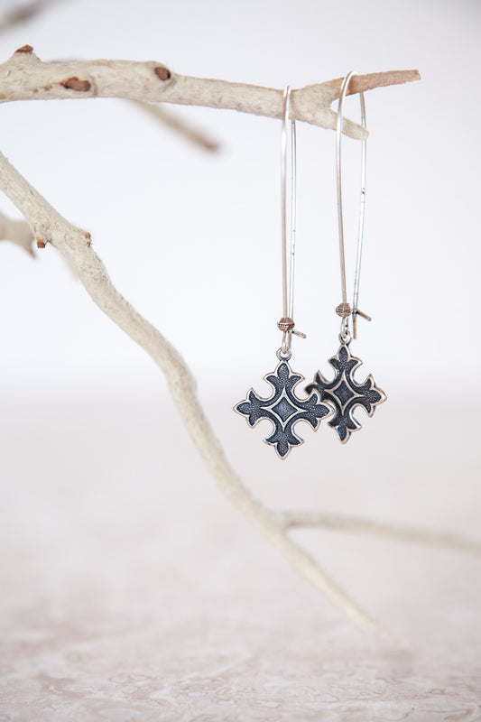 Silver Plated Vintage Cross Earrings