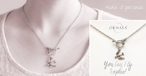 “You Can Fly” Swallow Necklace w/ Fleur-de-Lis Toggle